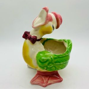 Vintage Ceramic Figure Duck With Bow Tie And Top Hat PLANT POT Collectible.